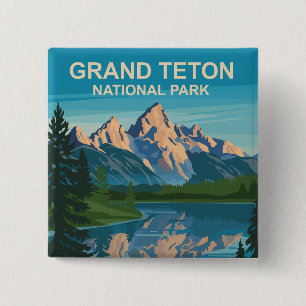 Bóton Quadrado 5.08cm Grand Teton National Park Landscape Viagem Art