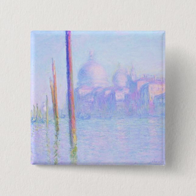 Bóton Quadrado 5.08cm Grande Canal em Veneza (por Claude Monet) (Frente)