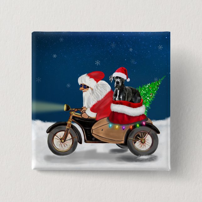 Bóton Quadrado 5.08cm Grande Dane Natal Papai Noel (Frente)