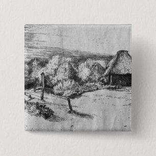 Bóton Quadrado 5.08cm Grande paisagem com uma torre, c.1650