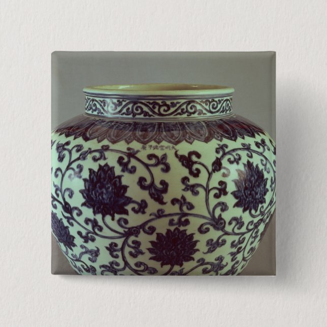 Bóton Quadrado 5.08cm Grande vaso azul e branco de Ming (Frente)