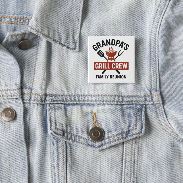 Bóton Quadrado 5.08cm Grandpa’s Grill Crew | Family BBQ Reunion Shirt (In Situ)