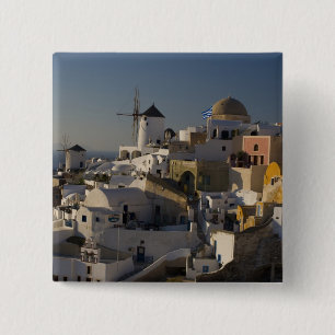 Bóton Quadrado 5.08cm Grécia e Ilha Grega de Santorini cidade de Oia