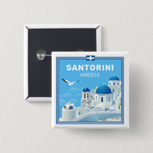 Bóton Quadrado 5.08cm Grécia Santorini de Texto Personalizado