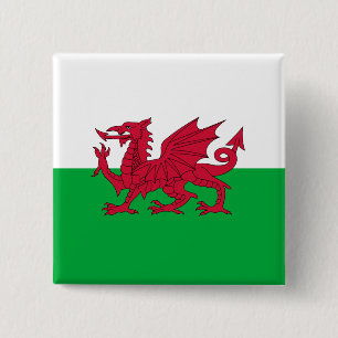 Bóton Quadrado 5.08cm Green and Red Flag of Wales with Dragon
