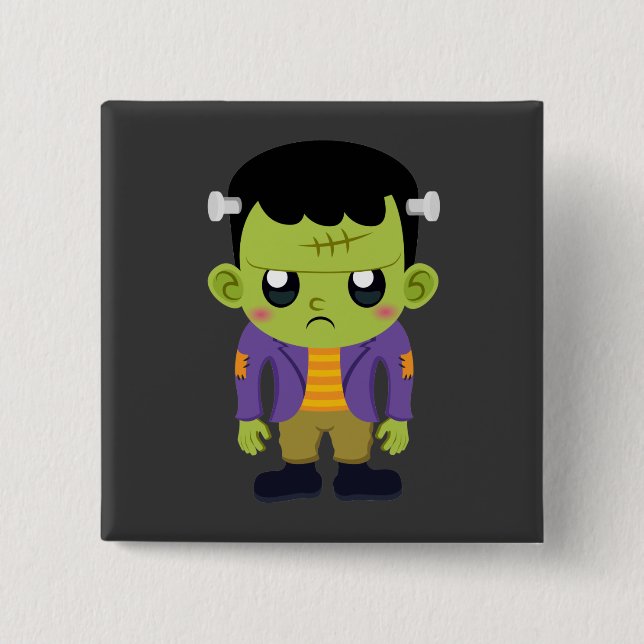 Bóton Quadrado 5.08cm Green Frankenstein Monster Halloween (Frente)