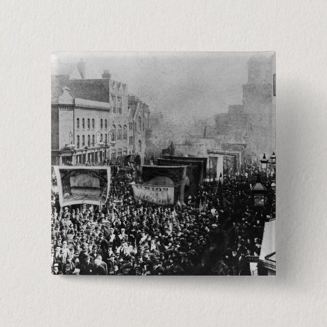 Bóton Quadrado 5.08cm Greve de doca de Londres, 1889 (Frente)