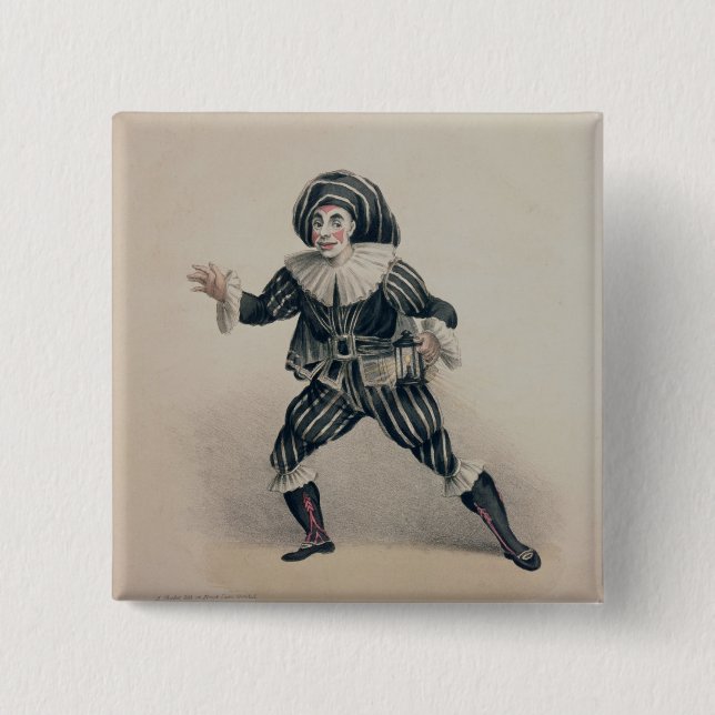 Bóton Quadrado 5.08cm Grimaldi como Scaramouche, do dell'Ar de Commedia (Frente)