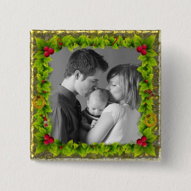Bóton Quadrado 5.08cm Grinalda do Natal (Frente)