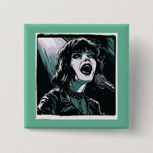 Bóton Quadrado 5.08cm Grite Alto Punk Rocker Retro Vintage Verde Água