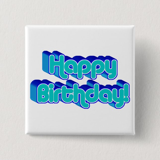 Bóton Quadrado 5.08cm Groovy Happy Birthday - Imagem de Texto Azul (Frente)