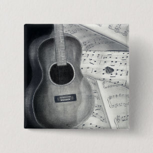 Bóton Quadrado 5.08cm Guitarra & botão da partitura