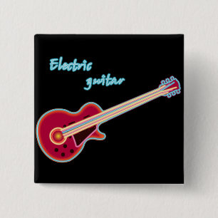 Bóton Quadrado 5.08cm Guitarra Elétrica Neon Música Rock Retro dos Anos