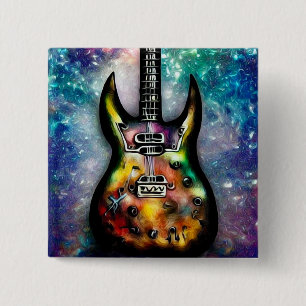 Bóton Quadrado 5.08cm Guitarra Pintada Com Estampunk Metálico