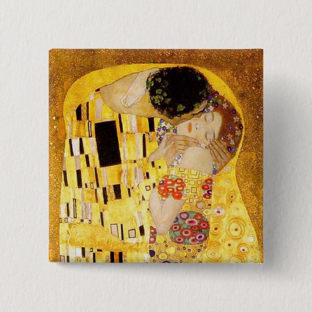 Bóton Quadrado 5.08cm Gustav Klimt A Pintura Clássica Beija (Frente)