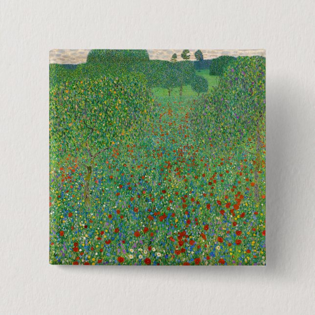Bóton Quadrado 5.08cm Gustav Klimt - Campo Poppy (Frente)