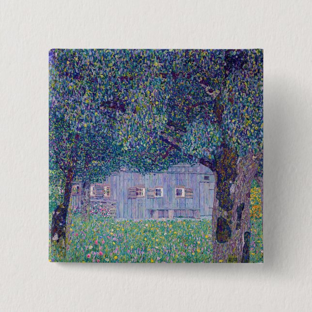 Bóton Quadrado 5.08cm Gustav Klimt - Farmhouse no Alto da Áustria (Frente)