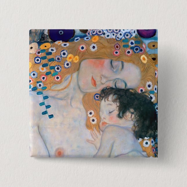 Bóton Quadrado 5.08cm Gustav Klimt - Mãe e Filho (Frente)