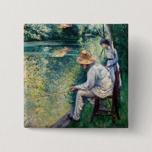 Bóton Quadrado 5.08cm Gustave Caillebotte - Angling (Frente)