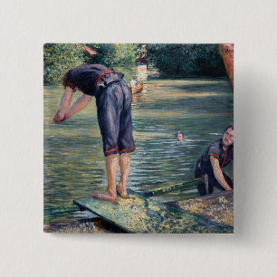 Bóton Quadrado 5.08cm Gustave Caillebotte - Banhistas, Margem do Yerres