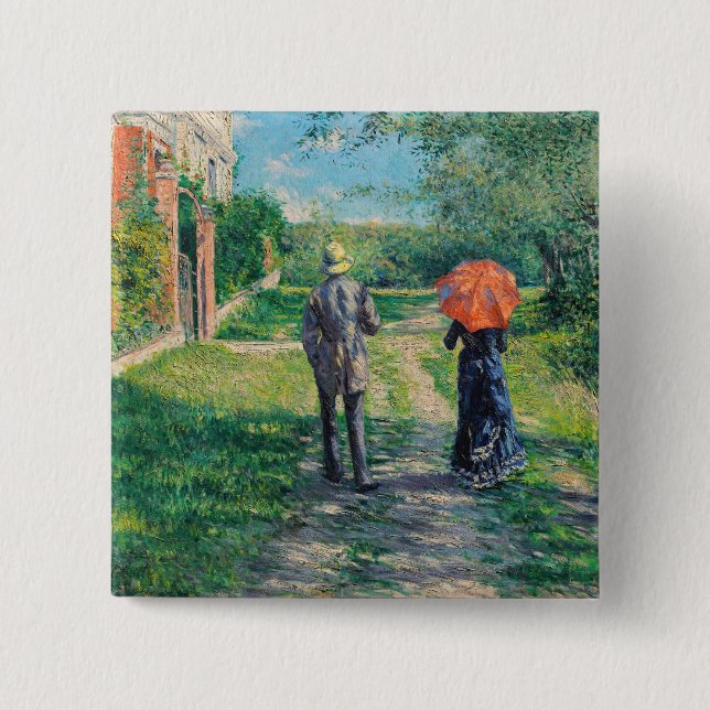 Bóton Quadrado 5.08cm Gustave Caillebotte - O Caminho Uphill (Frente)