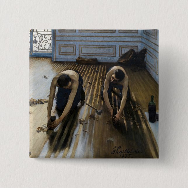 Bóton Quadrado 5.08cm Gustave Caillebotte - Os Raspadores de Piso (Frente)