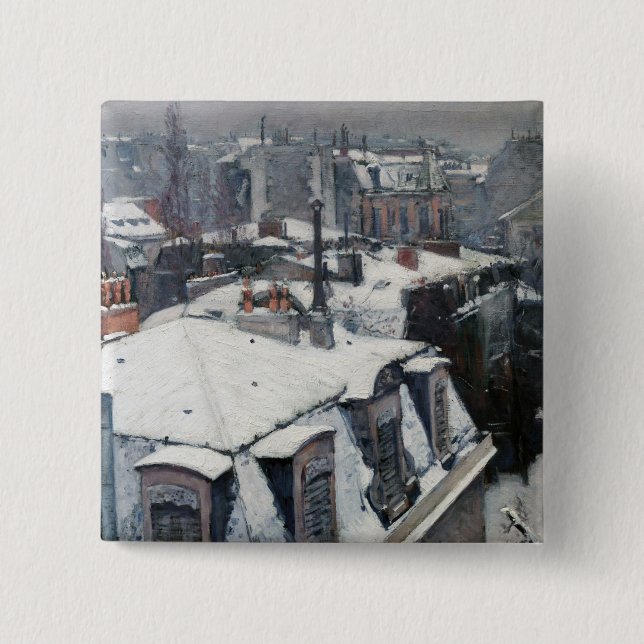 Bóton Quadrado 5.08cm Gustave Caillebotte - Telhados na neve (Frente)