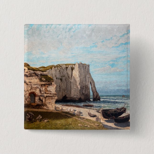 Bóton Quadrado 5.08cm Gustave Courbet - Cliff no Etretat após a tempesta (Frente)