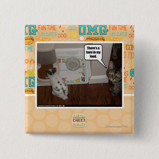 Bóton Quadrado 5.08cm Há uma lebre em meu alimento (Frente)