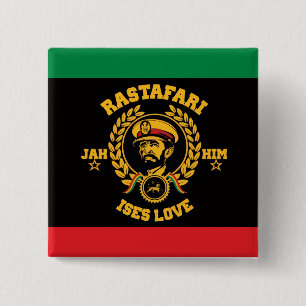 Bóton Quadrado 5.08cm Haile Selassie I Jah Rastafari Reggae Rasta Botão