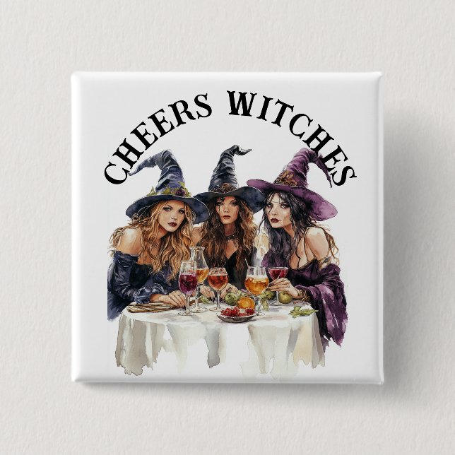 Bóton Quadrado 5.08cm Halloween Cheer Witches Girl's Night Out (Frente)