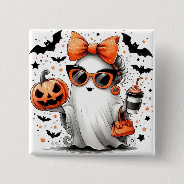 Bóton Quadrado 5.08cm Halloween Ghost (Frente)