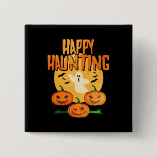 Bóton Quadrado 5.08cm Halloween Happy Haunting