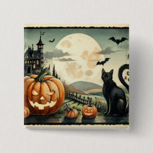 Bóton Quadrado 5.08cm Halloween/outono/Outono/Abóbora/gato