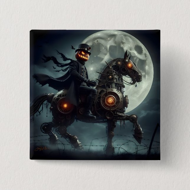 Bóton Quadrado 5.08cm Halloween Steampunk Headless Horseman (Frente)