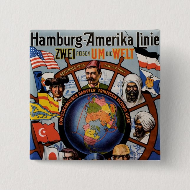 Bóton Quadrado 5.08cm Hamburg Amerika Line Poster (Frente)