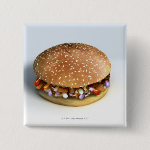 Bóton Quadrado 5.08cm Hamburguer do comprimido