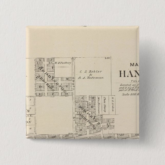 Bóton Quadrado 5.08cm Hanford, Condado de Tulare (Frente)