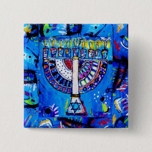 Bóton Quadrado 5.08cm Hanukkah feliz Menorah