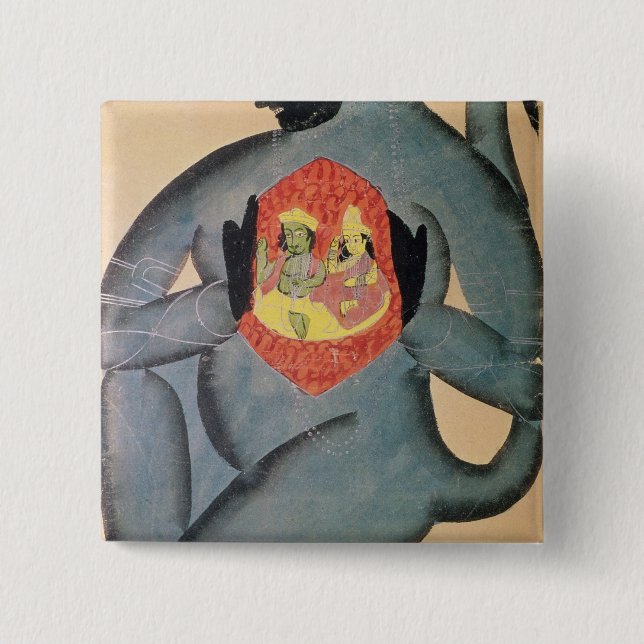 Bóton Quadrado 5.08cm Hanuman que revela Rama e Sita (Frente)