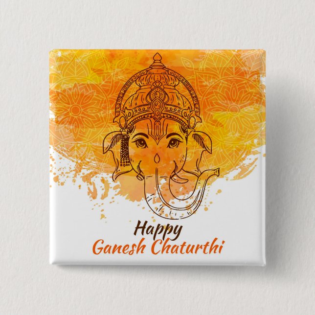Bóton Quadrado 5.08cm Happy Ganesh Chaturthi (Frente)