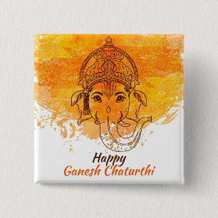 Bóton Quadrado 5.08cm Happy Ganesh Chaturthi