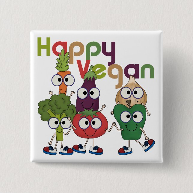 Bóton Quadrado 5.08cm Happy Vegan (Frente)