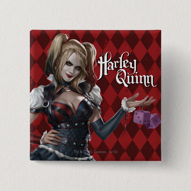 Bóton Quadrado 5.08cm Harley Quinn Com Felpudo (Frente)