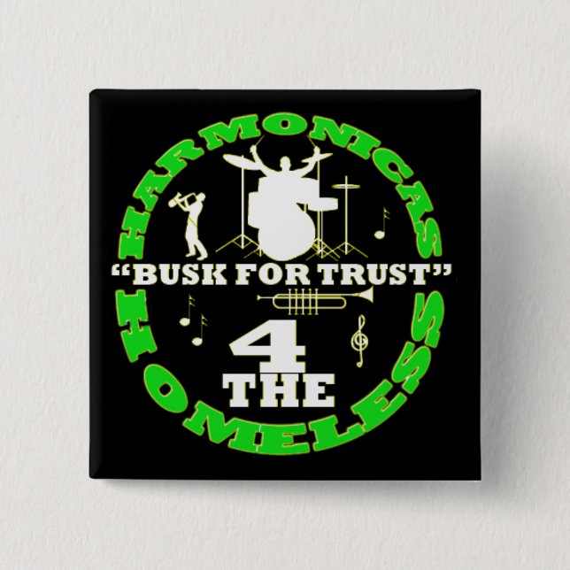 Bóton Quadrado 5.08cm Harmônicas para os sem abrigo (Frente)
