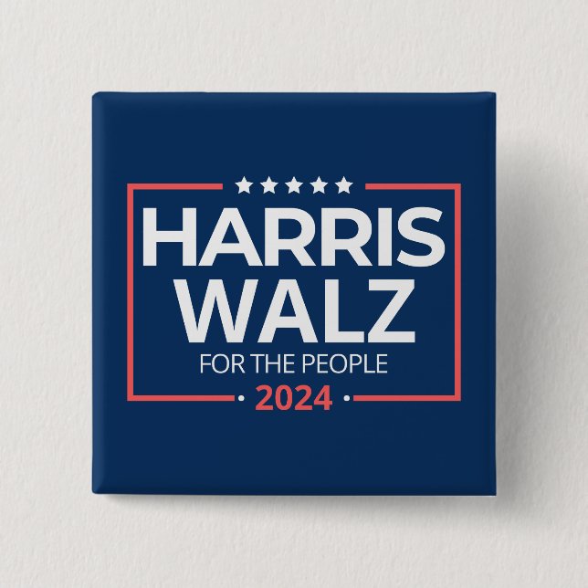 Bóton Quadrado 5.08cm Harris Waltz 2024 Eleição Kamala Harris Tim Waltz (Frente)