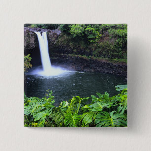Bóton Quadrado 5.08cm Havaí, Ilha Grande, Hilo, Cachoeira Arco-Íris, Lux