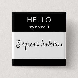 Bóton Quadrado 5.08cm HELLO Personalizado Meu Nome É Crachá