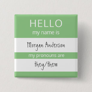Bóton Quadrado 5.08cm HELLO Personalizado Meu Nome Pronounes É Crachá