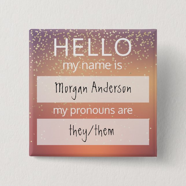 Bóton Quadrado 5.08cm HELLO Personalizado Meu Nome Pronounounes É Crachá (Frente)
